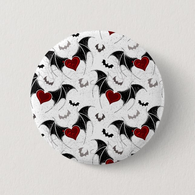 Halloween heart with black bat wings 2 inch round button (Front)