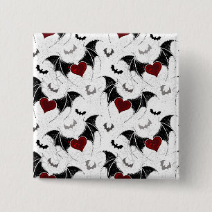 Halloween heart with black bat wings 2 inch square button
