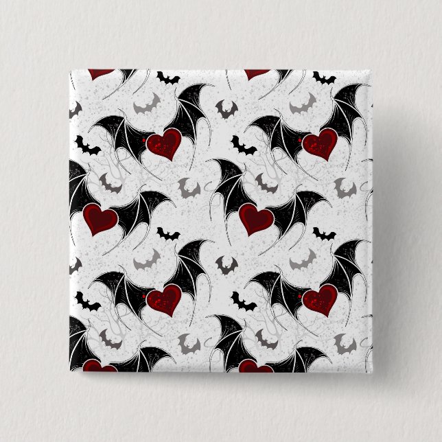 Halloween heart with black bat wings 2 inch square button (Front)