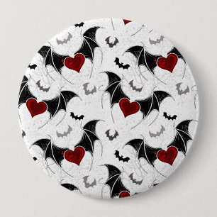 Halloween heart with black bat wings 4 inch round button