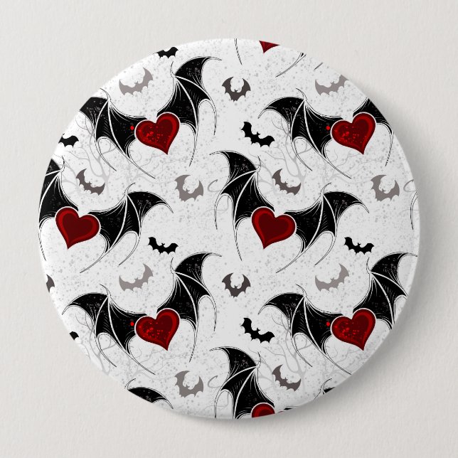 Halloween heart with black bat wings 4 inch round button (Front)