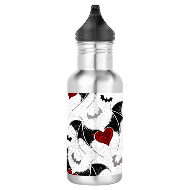 Halloween heart with black bat wings 532 ml water bottle (Right)