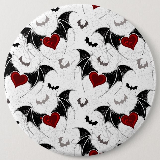 Halloween heart with black bat wings 6 inch round button (Front)