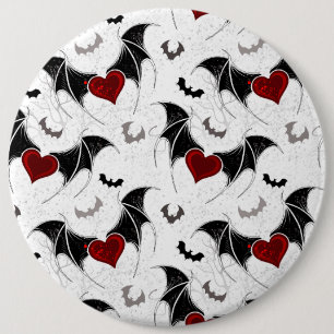 Halloween heart with black bat wings 6 inch round button