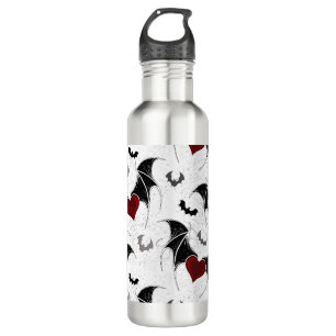 Halloween heart with black bat wings 710 ml water bottle