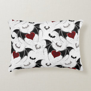 Halloween heart with black bat wings accent pillow