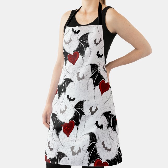 Halloween heart with black bat wings apron (Insitu)
