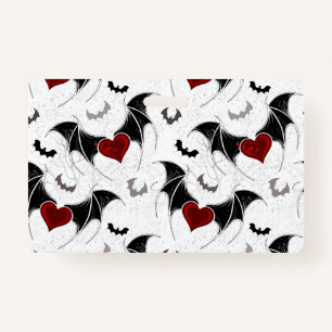 Halloween heart with black bat wings badge