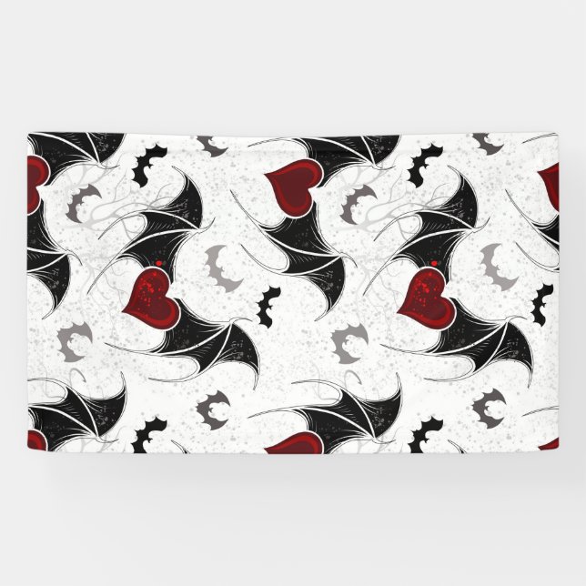 Halloween heart with black bat wings banner (Horizontal)
