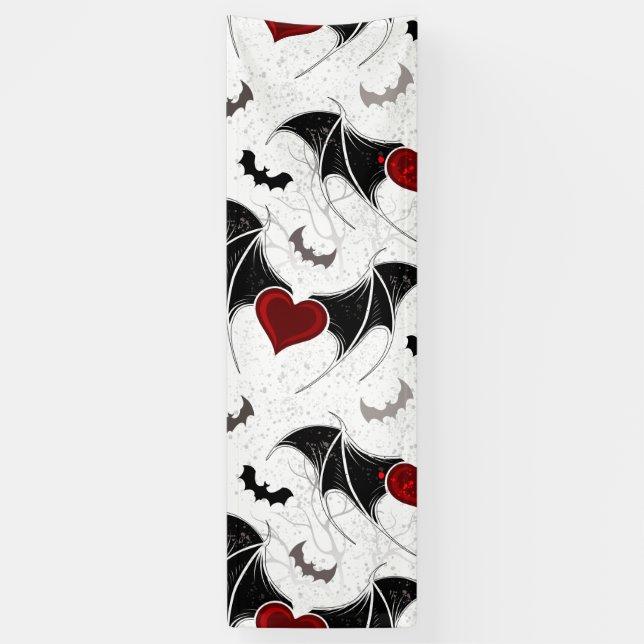 Halloween heart with black bat wings banner (Vertical)