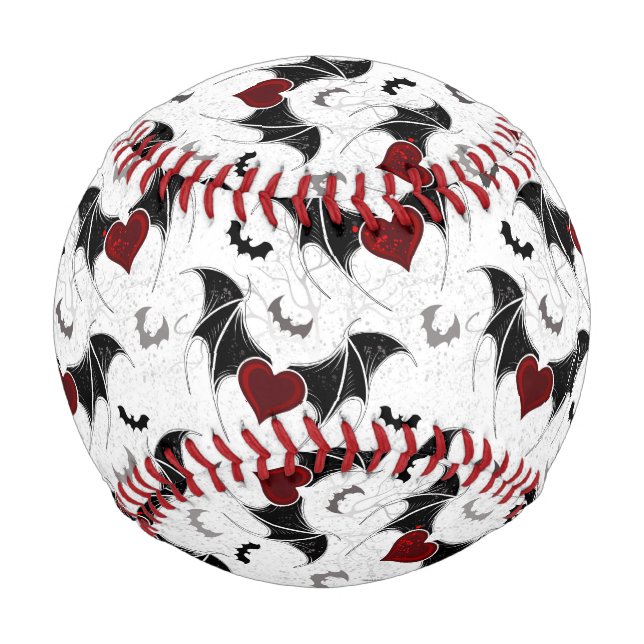 Halloween heart with black bat wings baseball (Front)