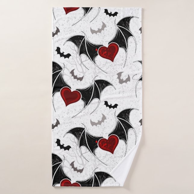 Halloween heart with black bat wings bath towel (Bath Towel)