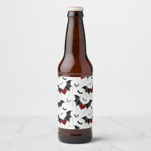 Halloween heart with black bat wings beer bottle label