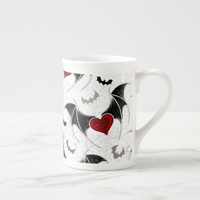Halloween heart with black bat wings bone china mug (Right)