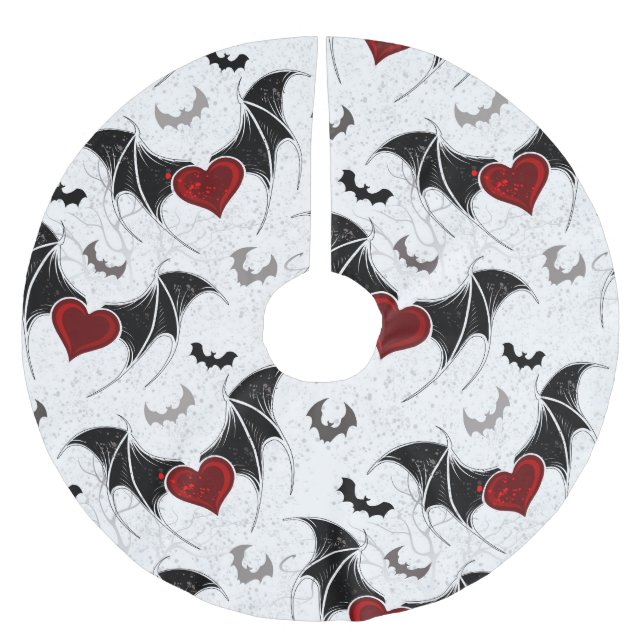 Halloween heart with black bat wings brushed polyester tree skirt (Front)