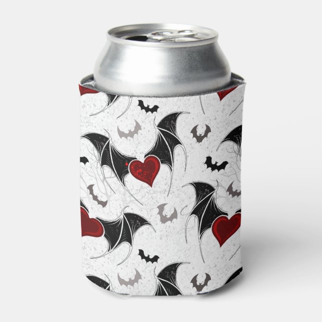Halloween heart with black bat wings can cooler (Can Front)