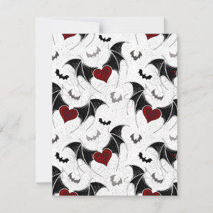 Halloween heart with black bat wings card