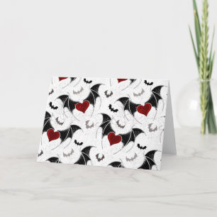 Halloween heart with black bat wings card