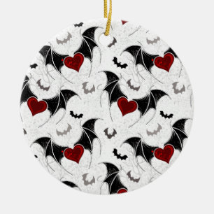 Halloween heart with black bat wings ceramic ornament