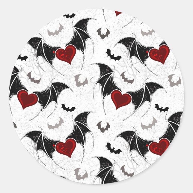 Halloween heart with black bat wings classic round sticker (Front)