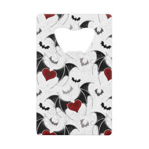 Halloween heart with black bat wings credit card bottle opener
