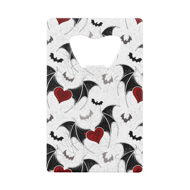 Halloween heart with black bat wings credit card bottle opener (Front)