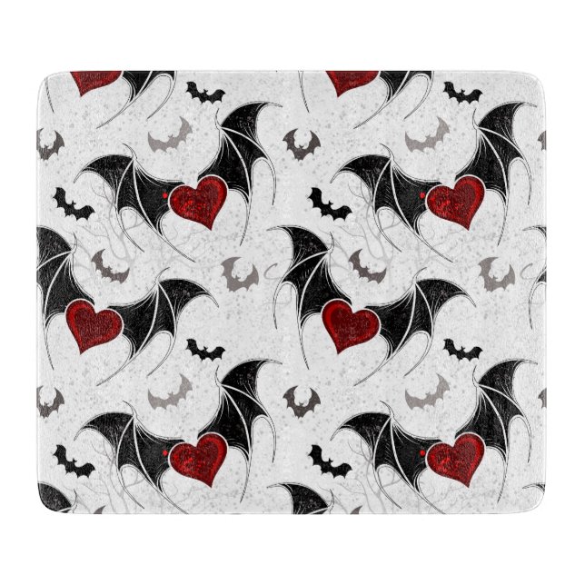 Halloween heart with black bat wings cutting board (Front)