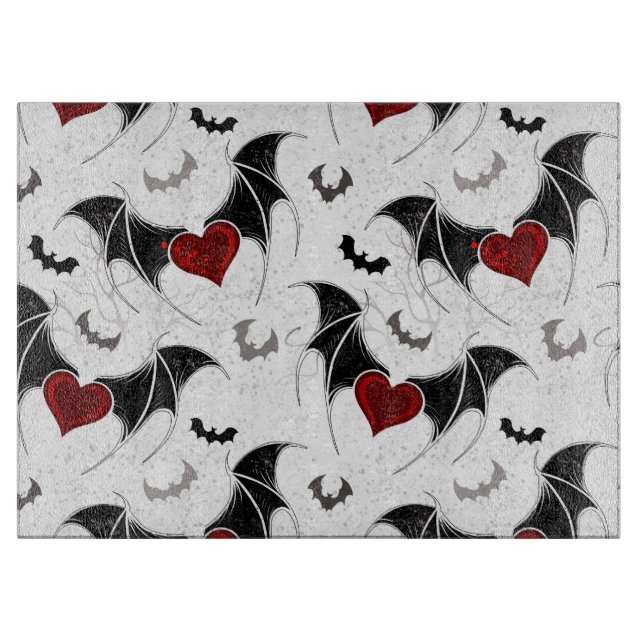 Halloween heart with black bat wings cutting board (Front)