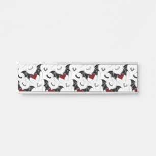 Halloween heart with black bat wings door sign