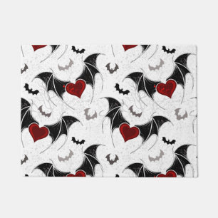 Halloween heart with black bat wings doormat