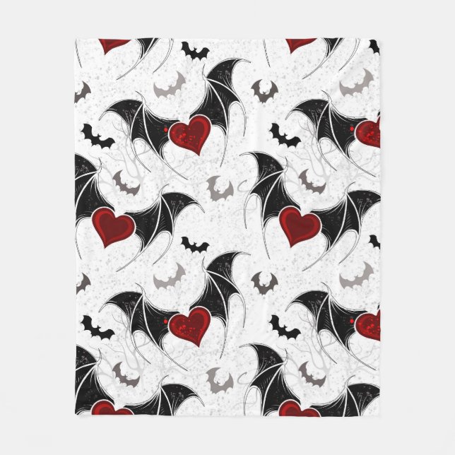Halloween heart with black bat wings fleece blanket (Front)