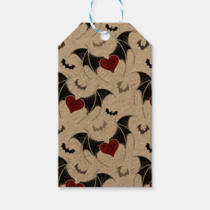 Halloween heart with black bat wings gift tags