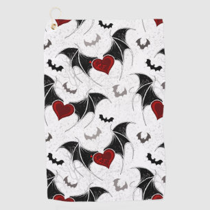 Halloween heart with black bat wings golf towel