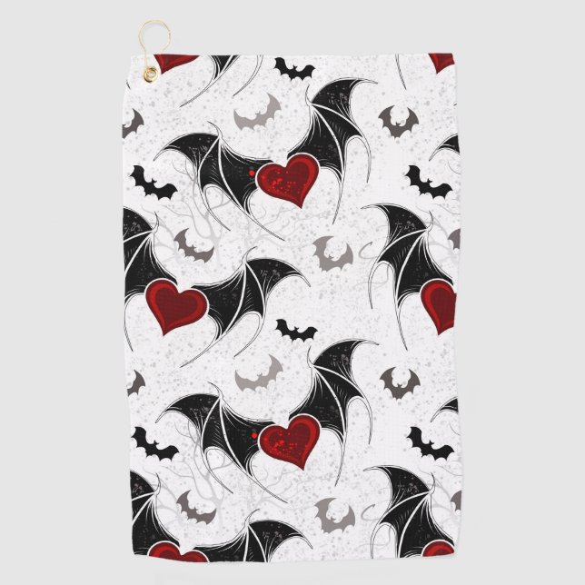 Halloween heart with black bat wings golf towel (Front)