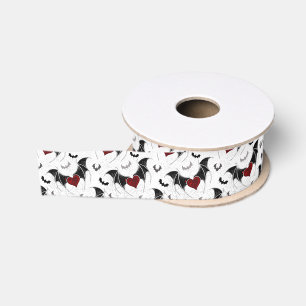 Halloween heart with black bat wings grosgrain ribbon