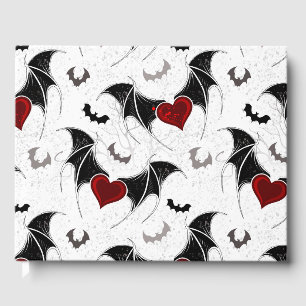 Halloween heart with black bat wings guest book