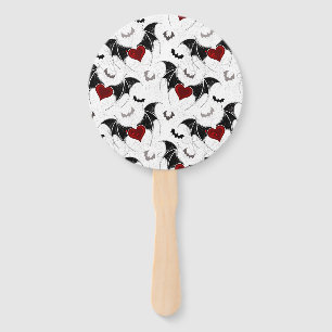 Halloween heart with black bat wings hand fan