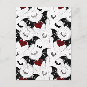Halloween heart with black bat wings holiday postcard
