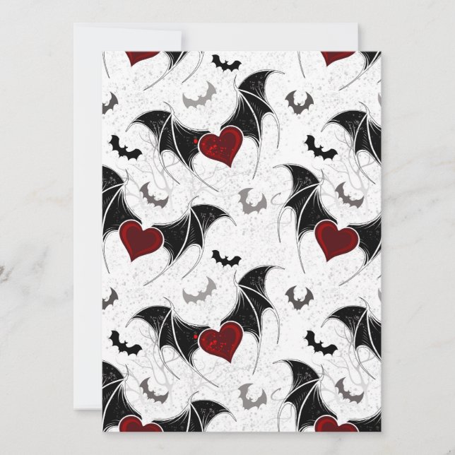 Halloween heart with black bat wings invitation (Front)