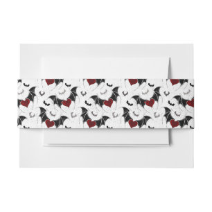 Halloween heart with black bat wings invitation belly band