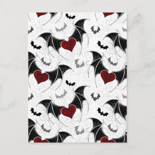 Halloween heart with black bat wings invitation postcard