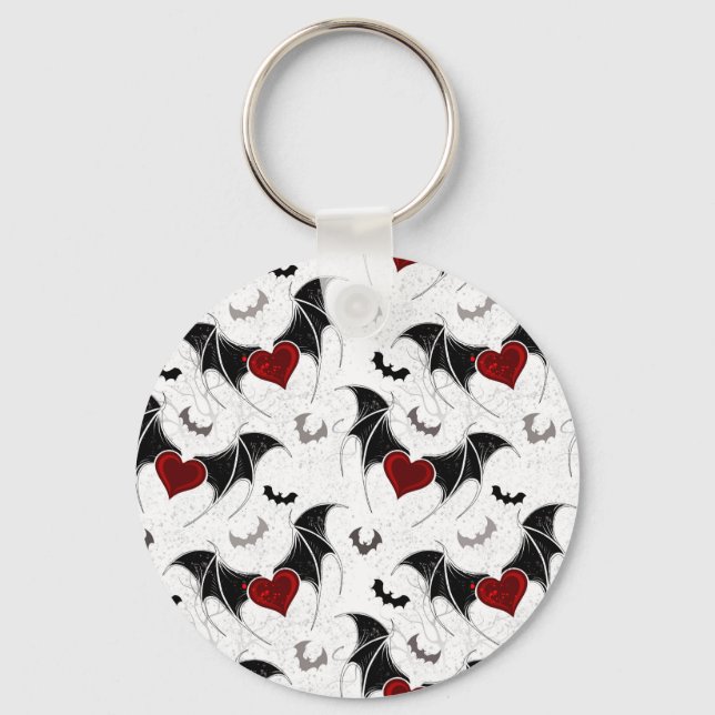Halloween heart with black bat wings keychain (Front)