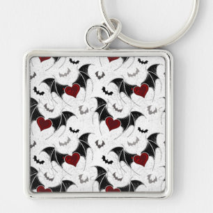 Halloween heart with black bat wings keychain