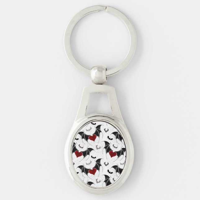 Halloween heart with black bat wings keychain (Front)