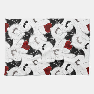 Halloween heart with black bat wings kitchen towel