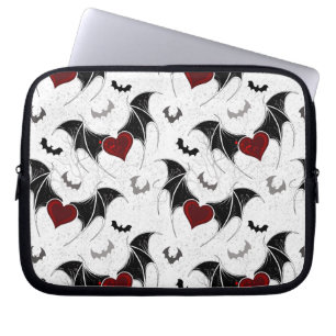 Halloween heart with black bat wings laptop sleeve