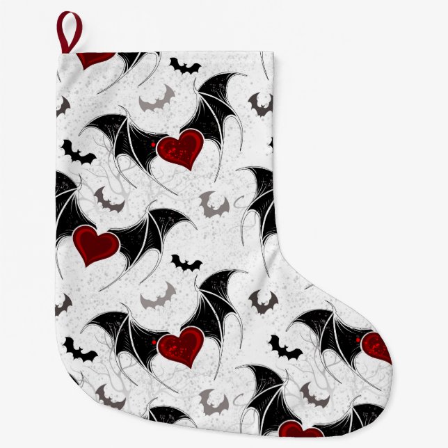 Halloween heart with black bat wings large christmas stocking (Front)