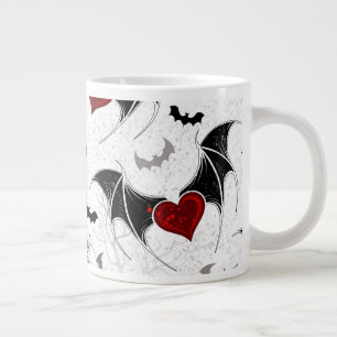 Halloween heart with black bat wings large coffee mug