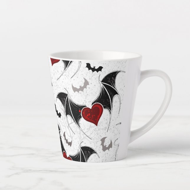 Halloween heart with black bat wings latte mug (Right)