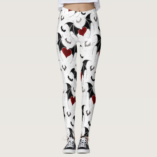Halloween heart with black bat wings leggings (Front)